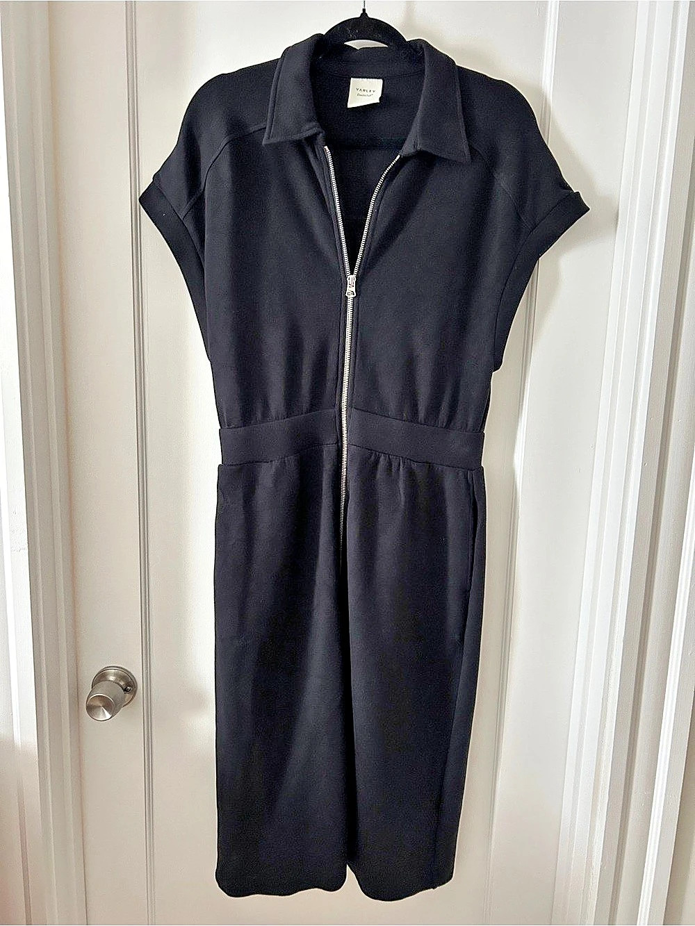 Varley DoubleSoft Black Short Sleeve zip-up collared Dress Size Medium